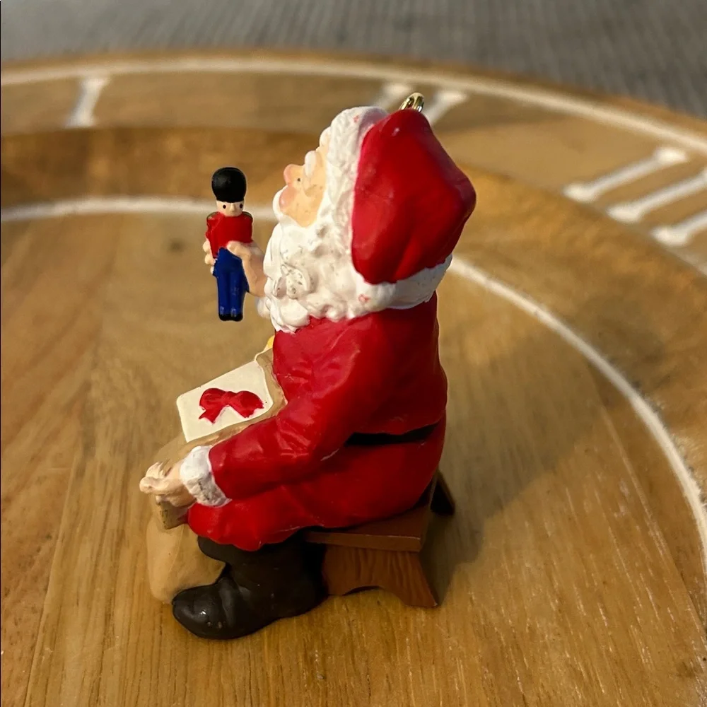 Hallmark Christmas tree ornament trio: 1991 Santa, 2000 chair, 2001 snowman
